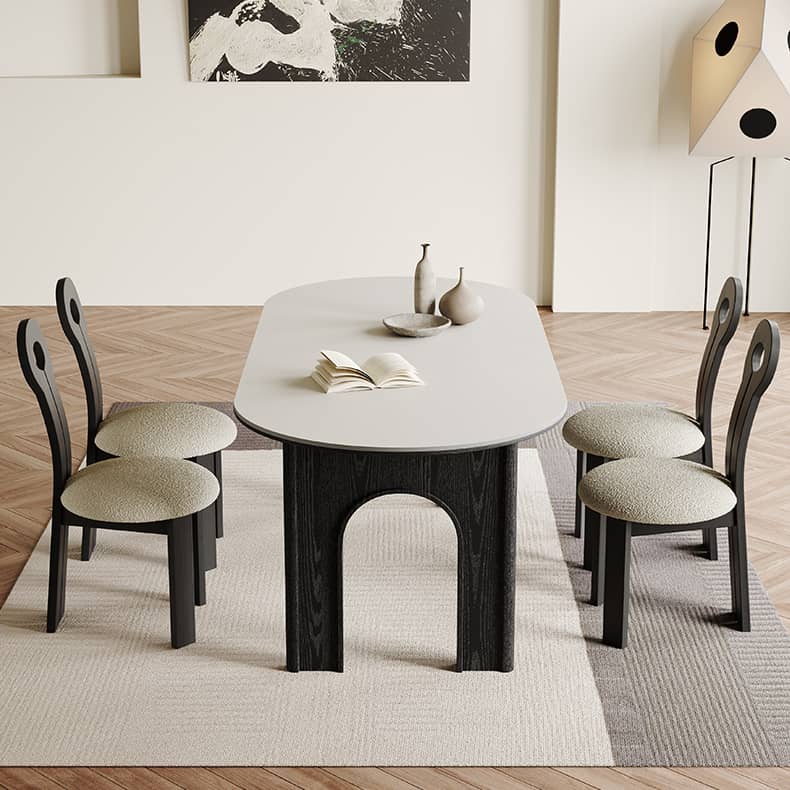 Modern Oval Dining Table in White and Black Sintered Stone for 6-8 Person hagst-569