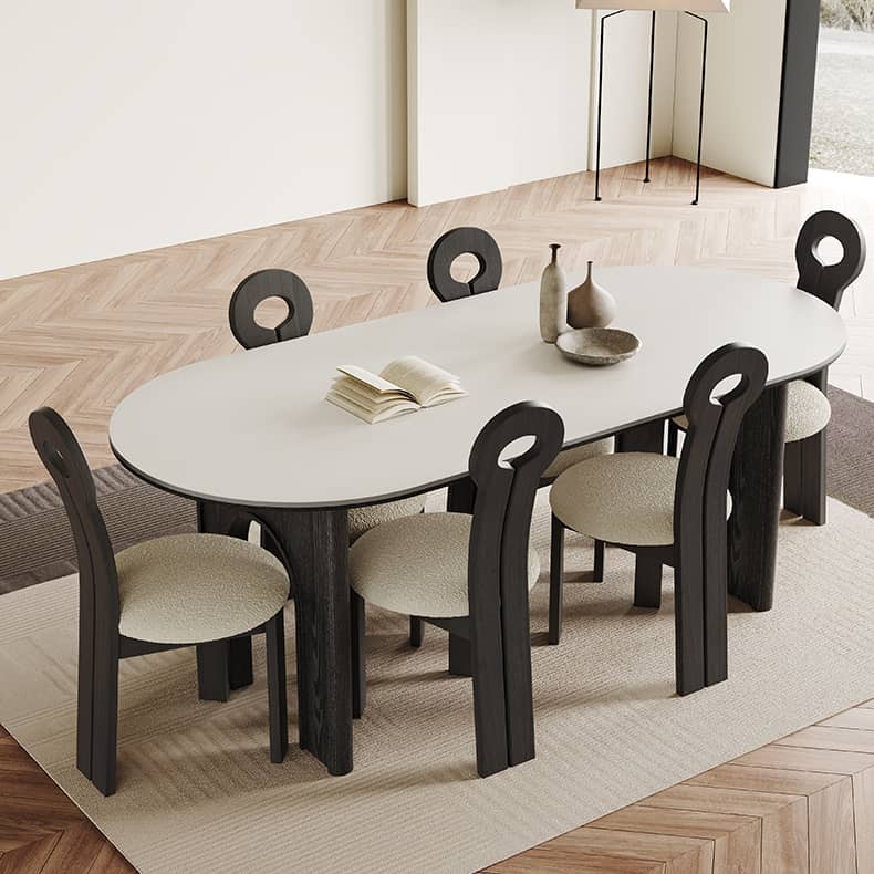 Modern Oval Dining Table in White and Black Sintered Stone for 6-8 Person hagst-569