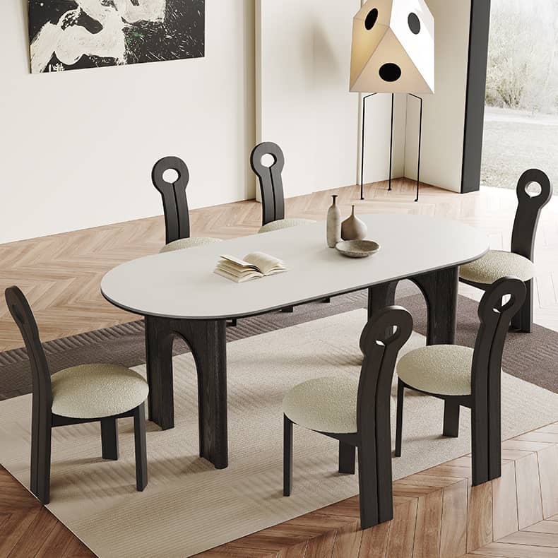 Modern Oval Dining Table in White and Black Sintered Stone for 6-8 Person hagst-569