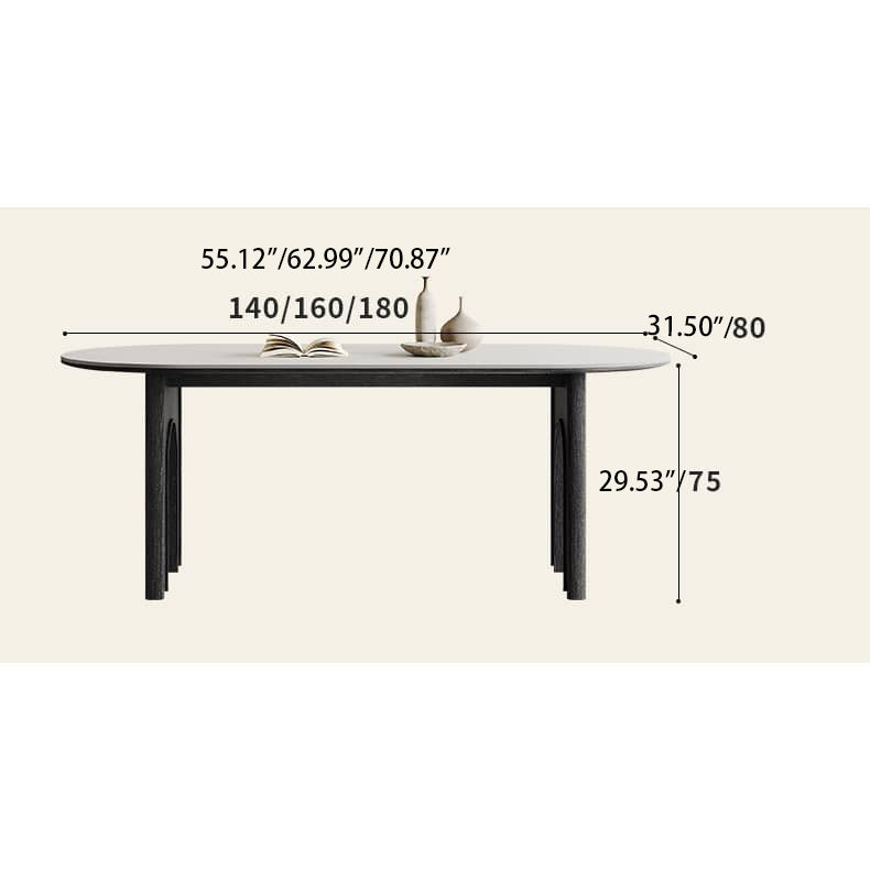 Modern Oval Dining Table in White and Black Sintered Stone for 6-8 Person hagst-569