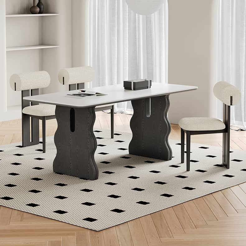 Modern Rectangular Dining Table with Marble Top &  2 Pedestals for 6 Seaters hagst-570