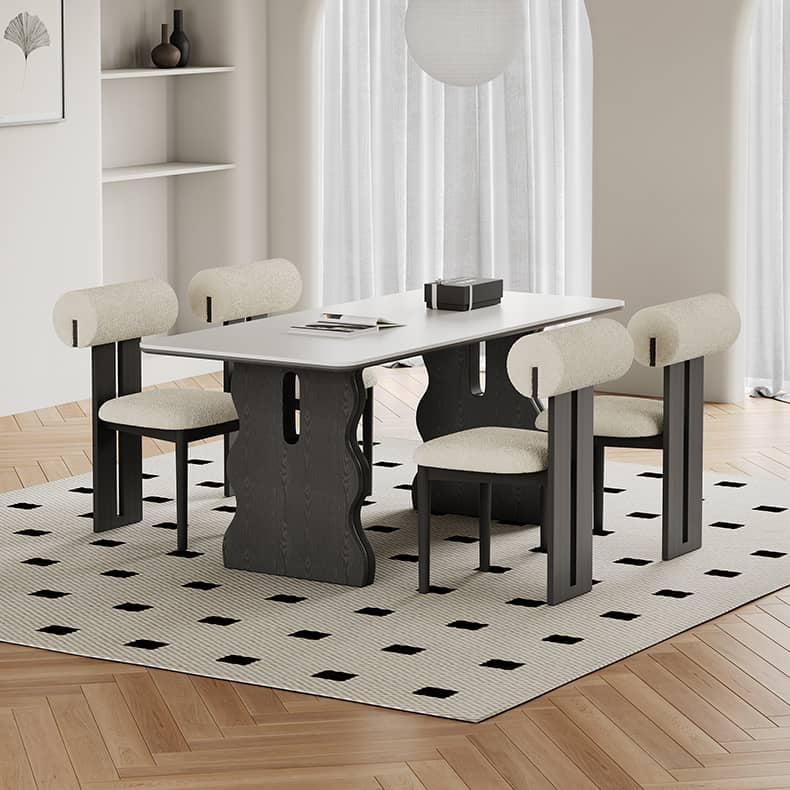 Modern Rectangular Dining Table with Marble Top &  2 Pedestals for 6 Seaters hagst-570