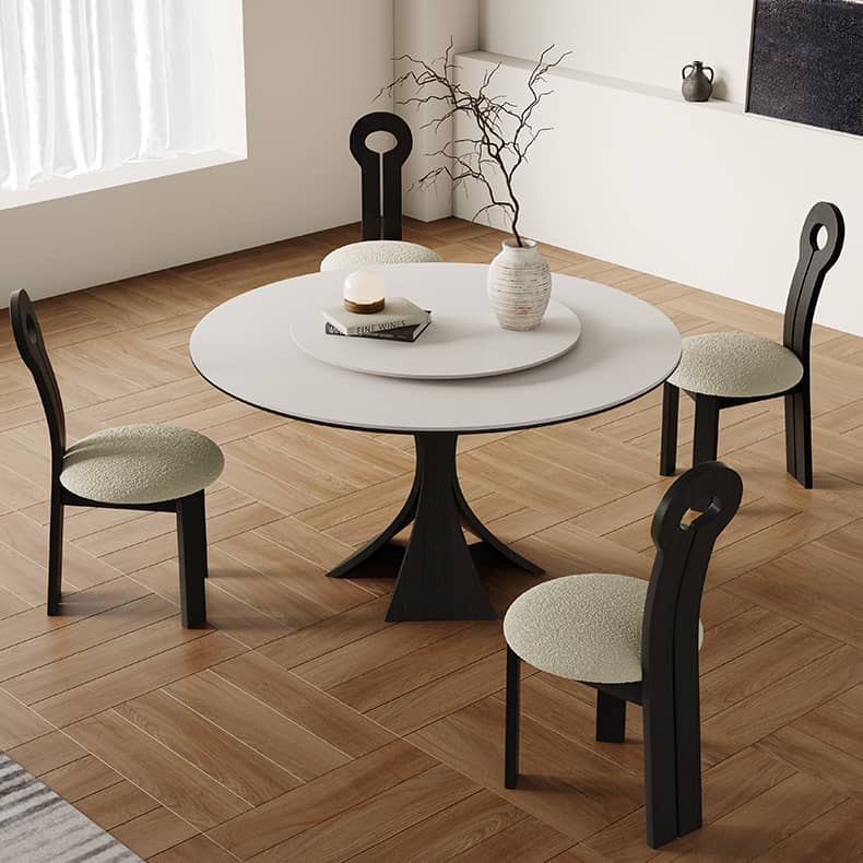 Modern Round Dining Table with Sintered Stone Top & Pedestal for 6 hagst-571