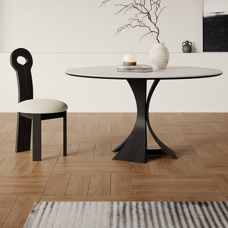 Modern Round Dining Table with Sintered Stone Top & Pedestal for 6 hagst-571