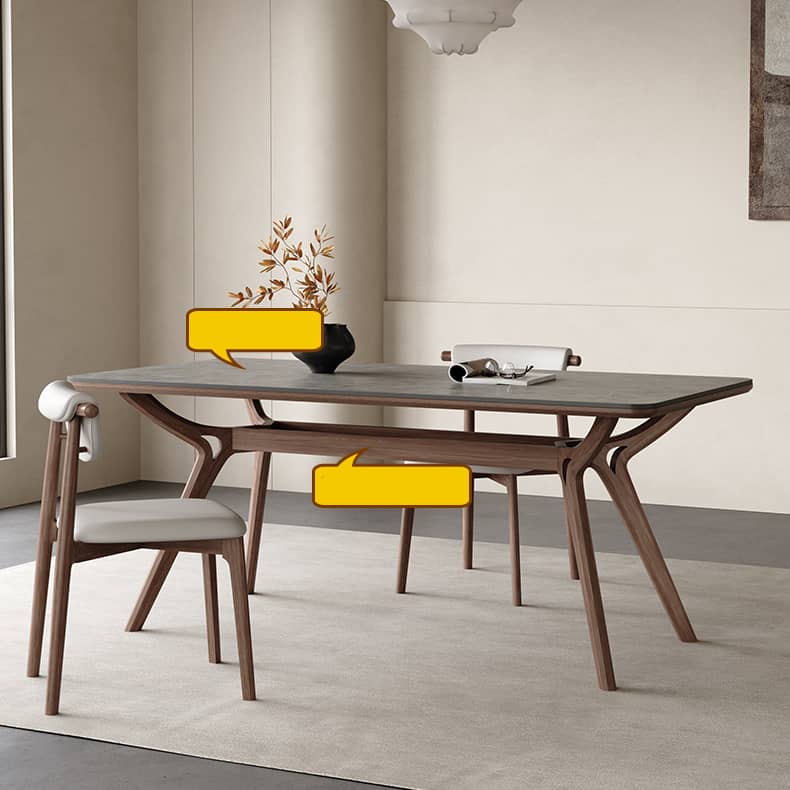 Minimalistic Rectangular Ash Wood Dining Table with Sintered Stone Top for 6 hagst-572