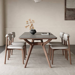 Minimalistic Rectangular Ash Wood Dining Table with Sintered Stone Top for 6 hagst-572