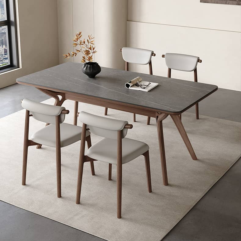 Minimalistic Rectangular Ash Wood Dining Table with Sintered Stone Top for 6 hagst-572