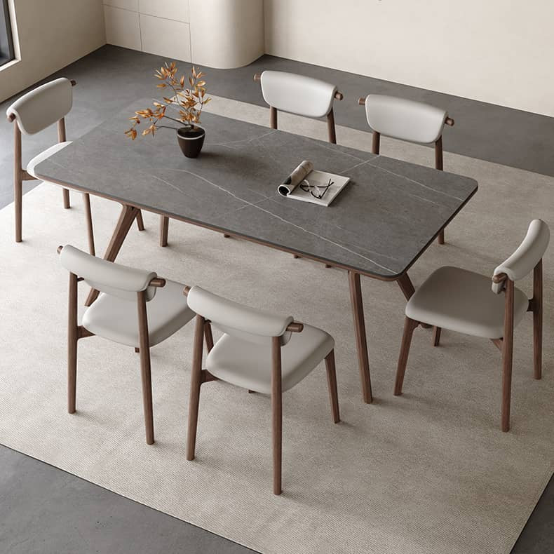 Minimalistic Rectangular Ash Wood Dining Table with Sintered Stone Top for 6 hagst-572