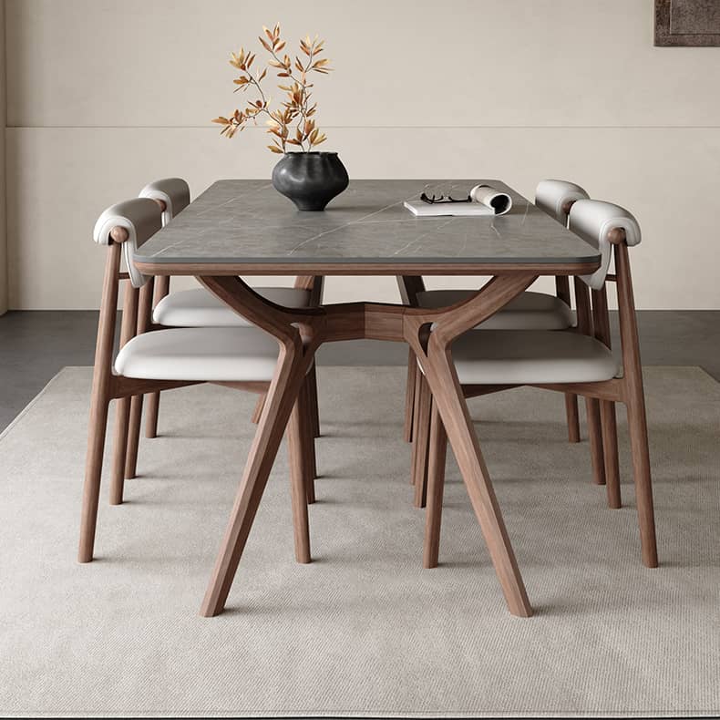 Minimalistic Rectangular Ash Wood Dining Table with Sintered Stone Top for 6 hagst-572