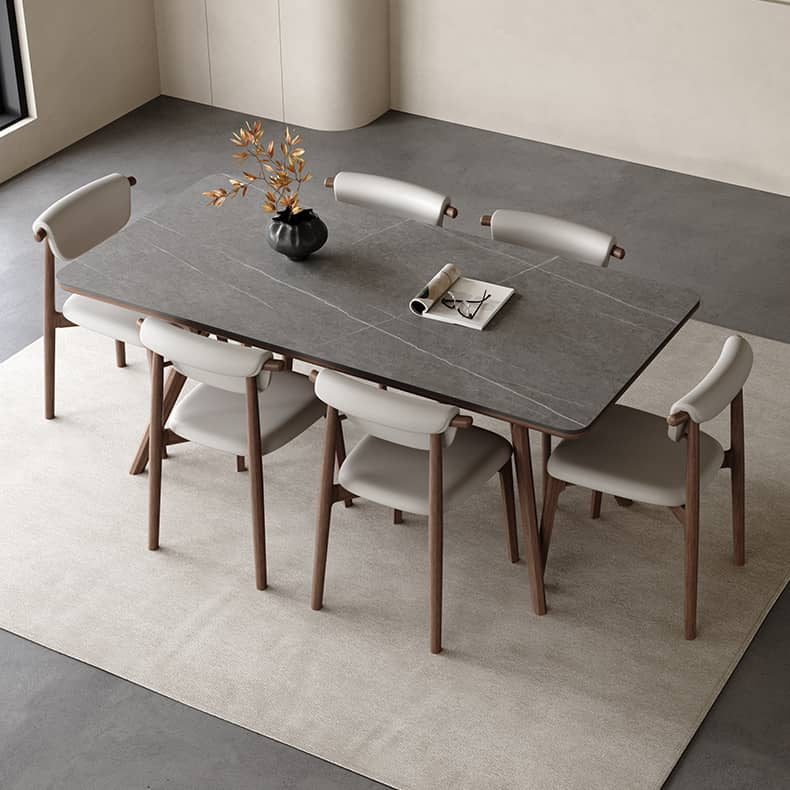 Minimalistic Rectangular Ash Wood Dining Table with Sintered Stone Top for 6 hagst-572