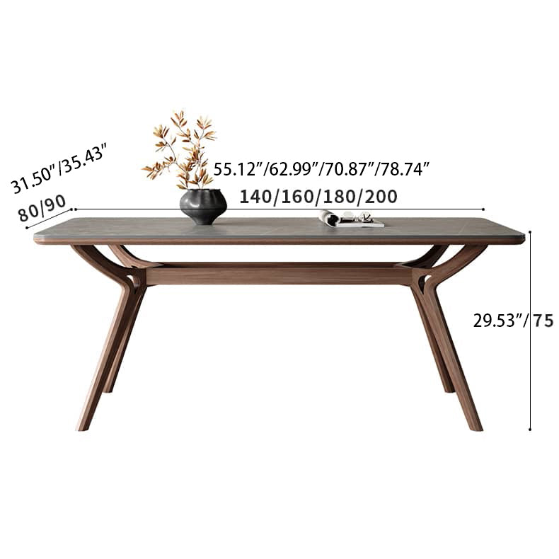 Minimalistic Rectangular Ash Wood Dining Table with Sintered Stone Top for 6 hagst-572