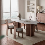 Modern Oval Dining Table with Sintered Stone Top & Double Pedestals for 6-8 Person hagst-573