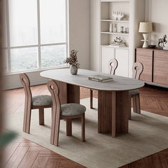 Modern Oval Dining Table with Sintered Stone Top & Double Pedestals for 6-8 Person hagst-573