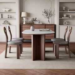 Modern Oval Dining Table with Sintered Stone Top & Double Pedestals for 6-8 Person hagst-573
