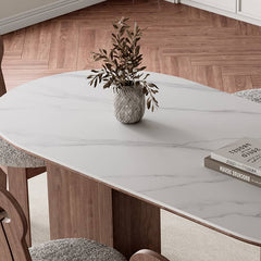 Modern Oval Dining Table with Sintered Stone Top & Double Pedestals for 6-8 Person hagst-573