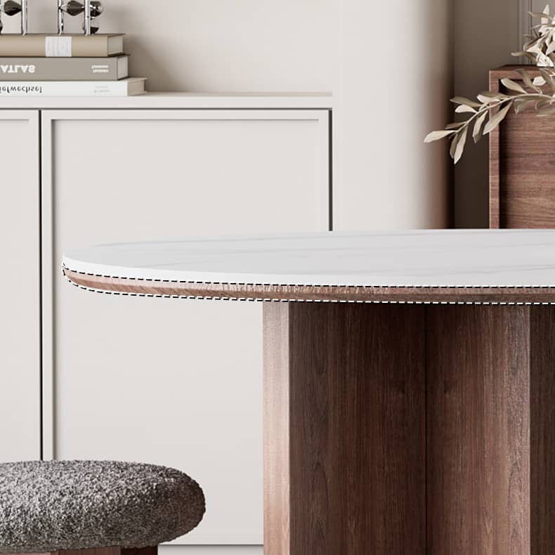 Modern Oval Dining Table with Sintered Stone Top & Double Pedestals for 6-8 Person hagst-573