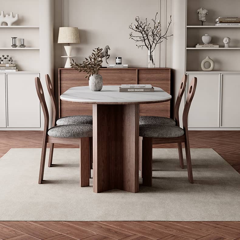 Modern Oval Dining Table with Sintered Stone Top & Double Pedestals for 6-8 Person hagst-573