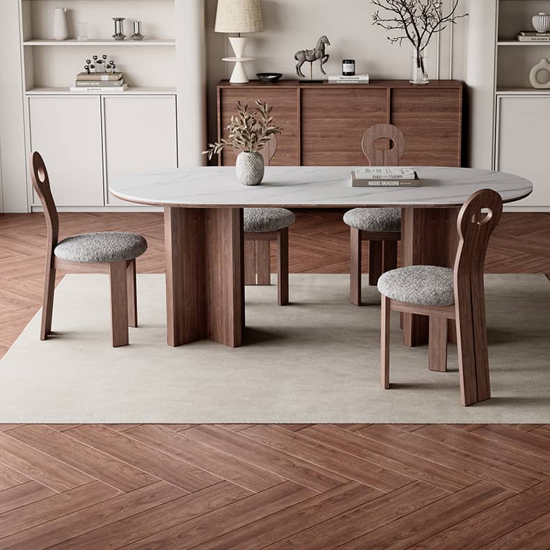 Modern Oval Dining Table with Sintered Stone Top & Double Pedestals for 6-8 Person hagst-573