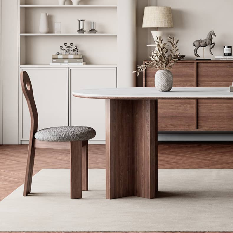Modern Oval Dining Table with Sintered Stone Top & Double Pedestals for 6-8 Person hagst-573