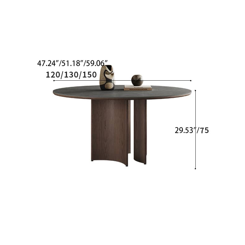 Round Ash Wood Dining Table with Sintered Stone & Pedestal for Dining Room hagst-575