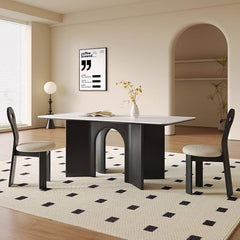 Modern Rectangular Oak Wood Dining Table Durable Sintered Stone Top for 6 hagst-576