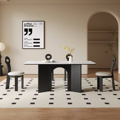 Modern Rectangular Oak Wood Dining Table Durable Sintered Stone Top for 6 hagst-576