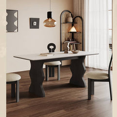 Vintage Rectangular Dining Table with Durable Sintered Stone & Double Pedestals for 6 hagst-578