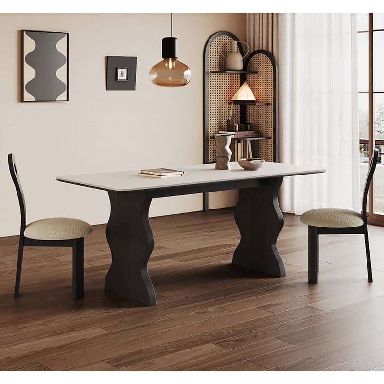 Vintage Rectangular Dining Table with Durable Sintered Stone & Double Pedestals for 6 hagst-578