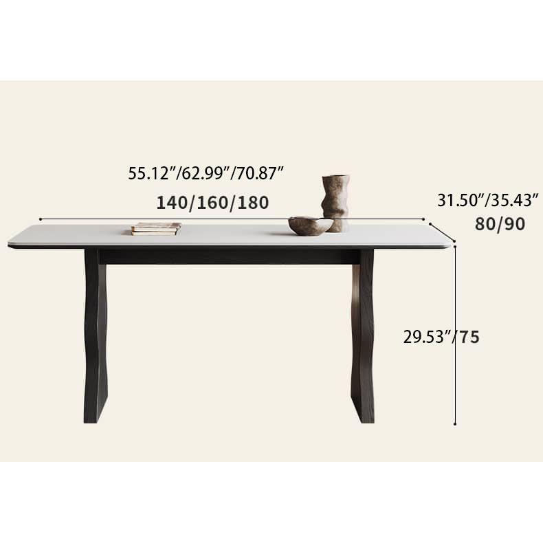 Vintage Rectangular Dining Table with Durable Sintered Stone & Double Pedestals for 6 hagst-578