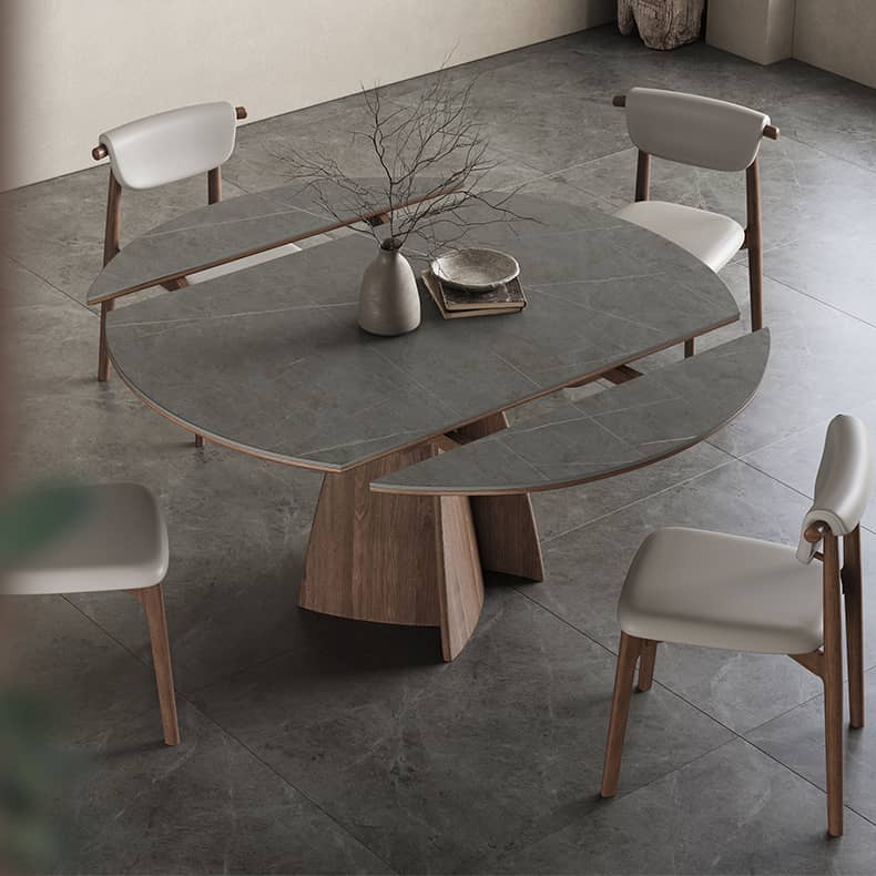 Modern Round Dining Table in Gray Sintered Stone Top and Pedestal for Dining Room hagst-580