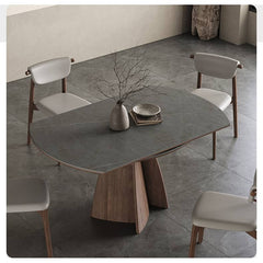 Modern Round Dining Table in Gray Sintered Stone Top and Pedestal for Dining Room hagst-580