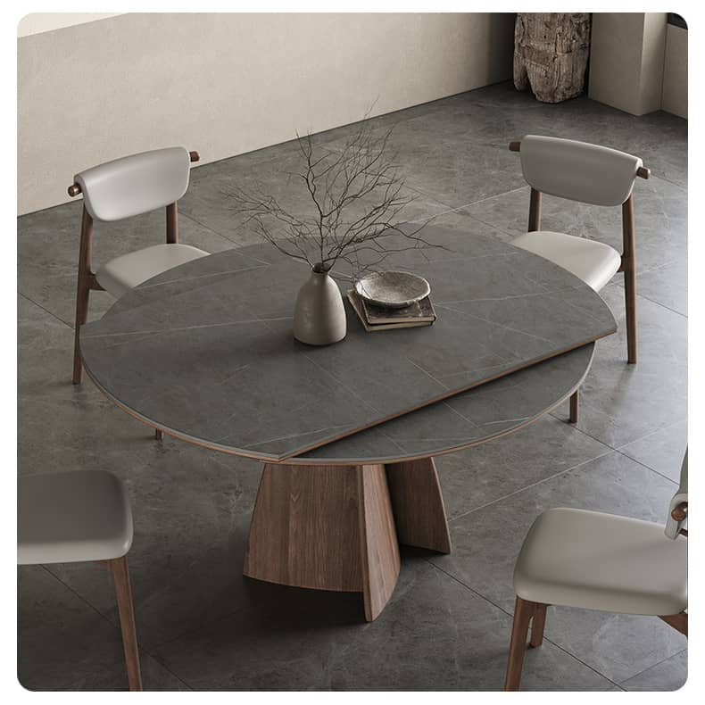 Modern Round Dining Table in Gray Sintered Stone Top and Pedestal for Dining Room hagst-580