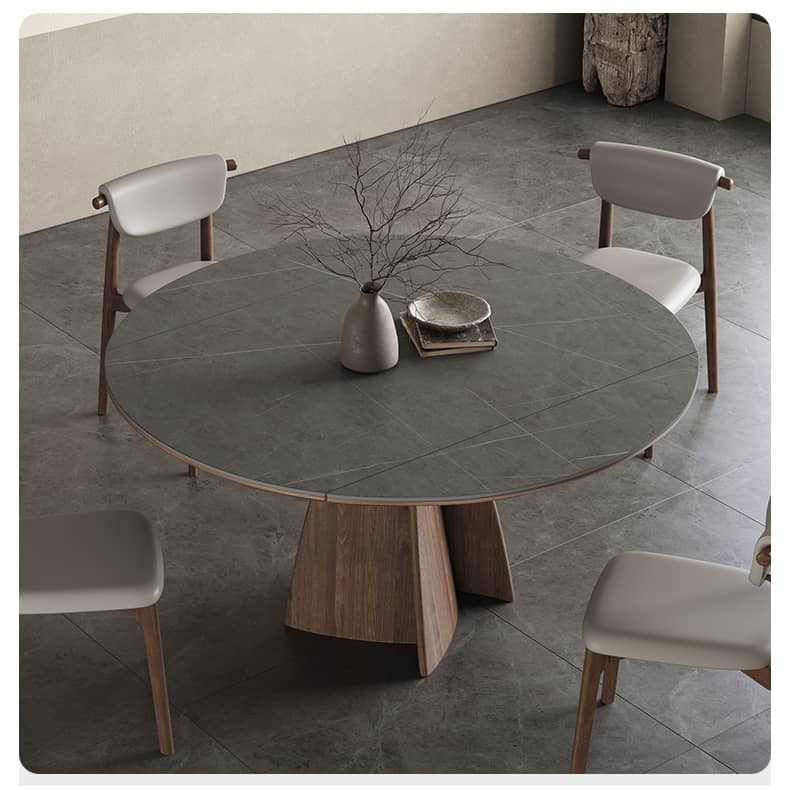 Modern Round Dining Table in Gray Sintered Stone Top and Pedestal for Dining Room hagst-580