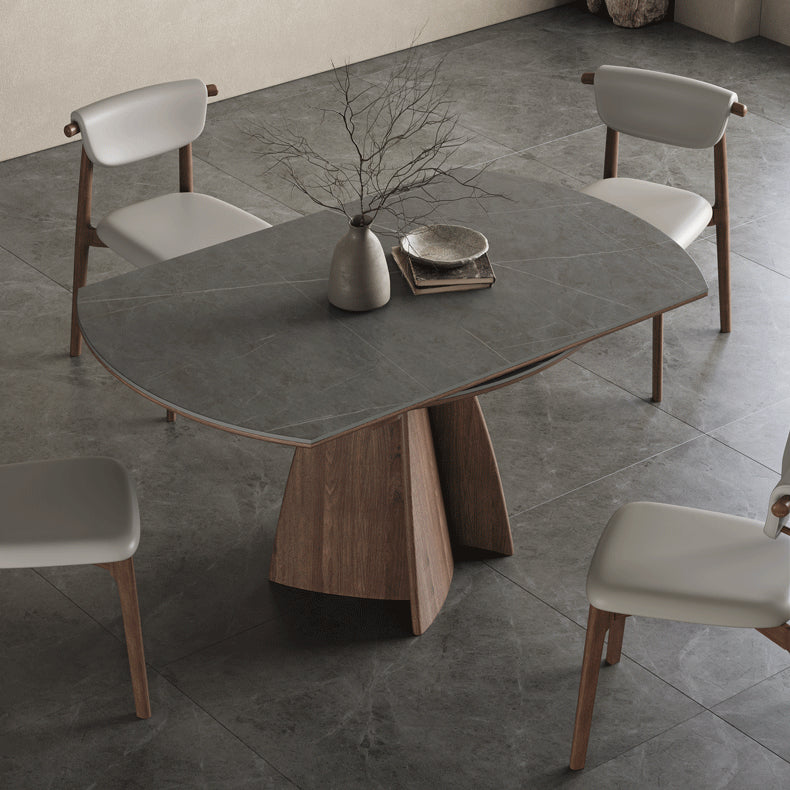 Modern Round Dining Table in Gray Sintered Stone Top and Pedestal for Dining Room hagst-580