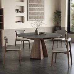 Modern Round Dining Table in Gray Sintered Stone Top and Pedestal for Dining Room hagst-580