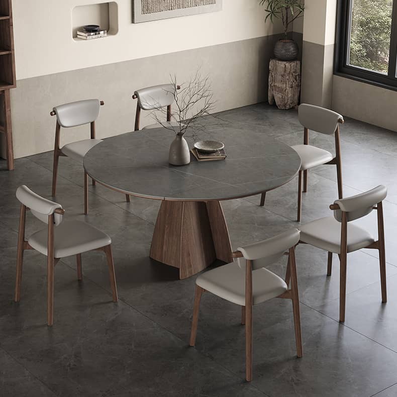 Modern Round Dining Table in Gray Sintered Stone Top and Pedestal for Dining Room hagst-580