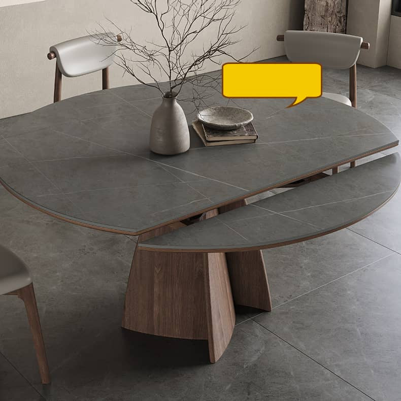 Modern Round Dining Table in Gray Sintered Stone Top and Pedestal for Dining Room hagst-580