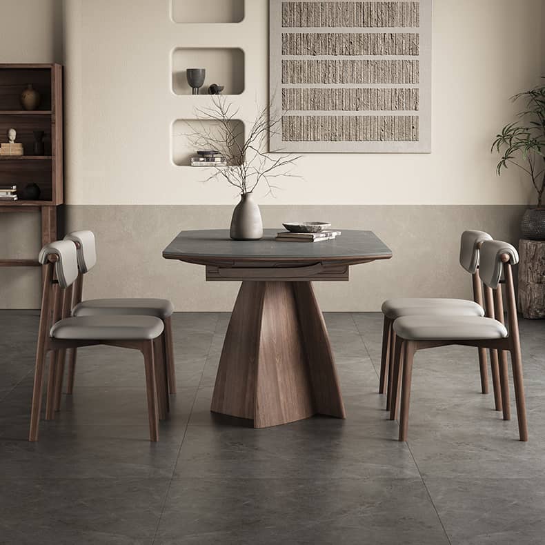 Modern Round Dining Table in Gray Sintered Stone Top and Pedestal for Dining Room hagst-580