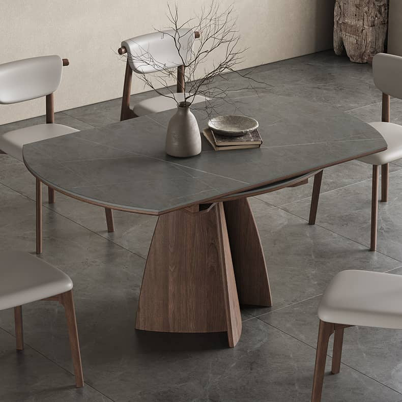 Modern Round Dining Table in Gray Sintered Stone Top and Pedestal for Dining Room hagst-580