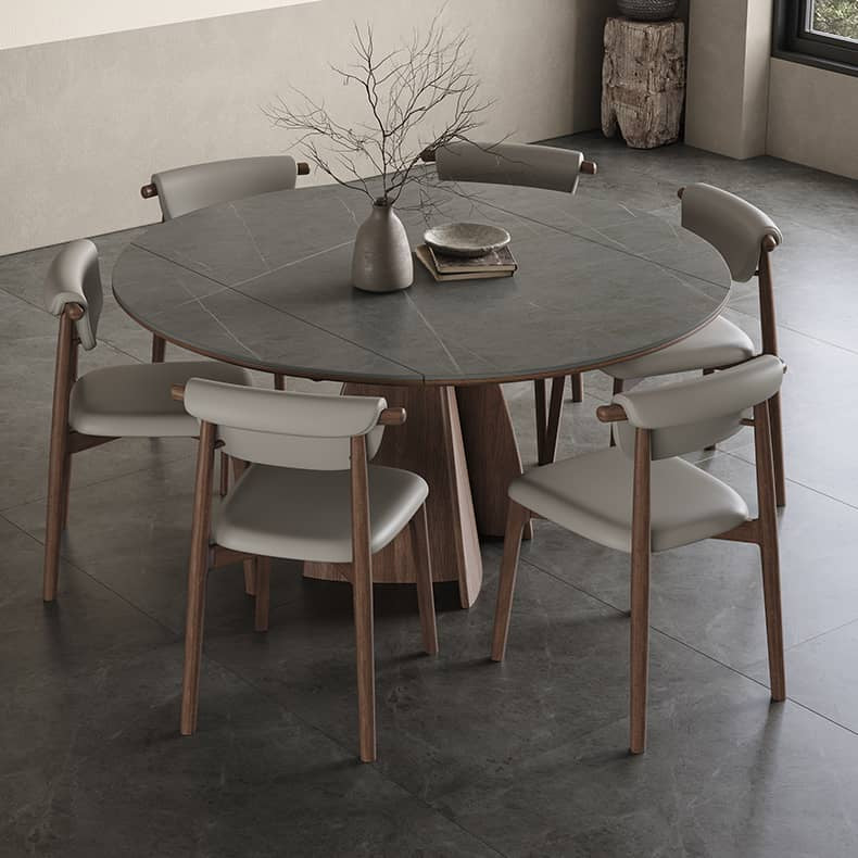 Modern Round Dining Table in Gray Sintered Stone Top and Pedestal for Dining Room hagst-580