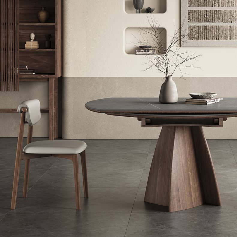 Modern Round Dining Table in Gray Sintered Stone Top and Pedestal for Dining Room hagst-580