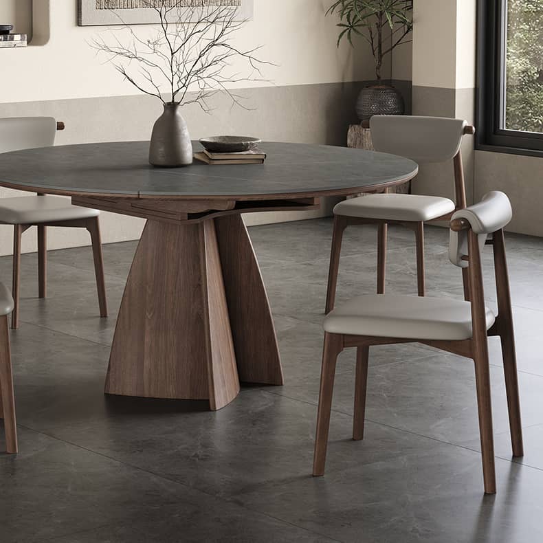 Modern Round Dining Table in Gray Sintered Stone Top and Pedestal for Dining Room hagst-580