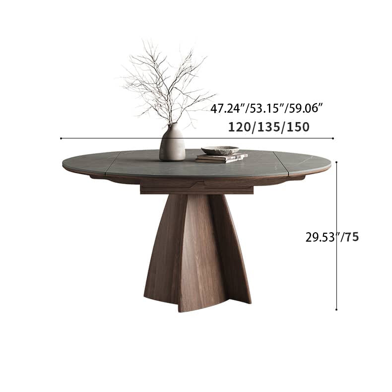 Modern Round Dining Table in Gray Sintered Stone Top and Pedestal for Dining Room hagst-580