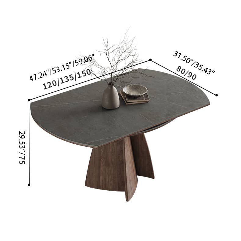 Modern Round Dining Table in Gray Sintered Stone Top and Pedestal for Dining Room hagst-580