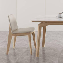 Elegant Off White Faux Leather Dining Chair in Natural Wood Color for Dining Room hagst-816