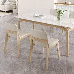 Elegant Off White Faux Leather Dining Chair in Natural Wood Color for Dining Room hagst-816