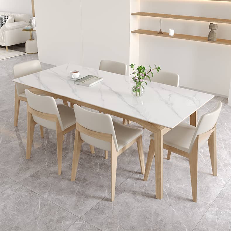 Elegant Off White Faux Leather Dining Chair in Natural Wood Color for Dining Room hagst-816