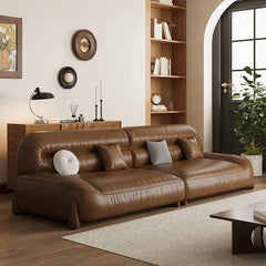 Stylish Sofa in Light Brown Faux Leather with Pine and Oak Wood Details – Comfort and Elegance Combined hatx-1018