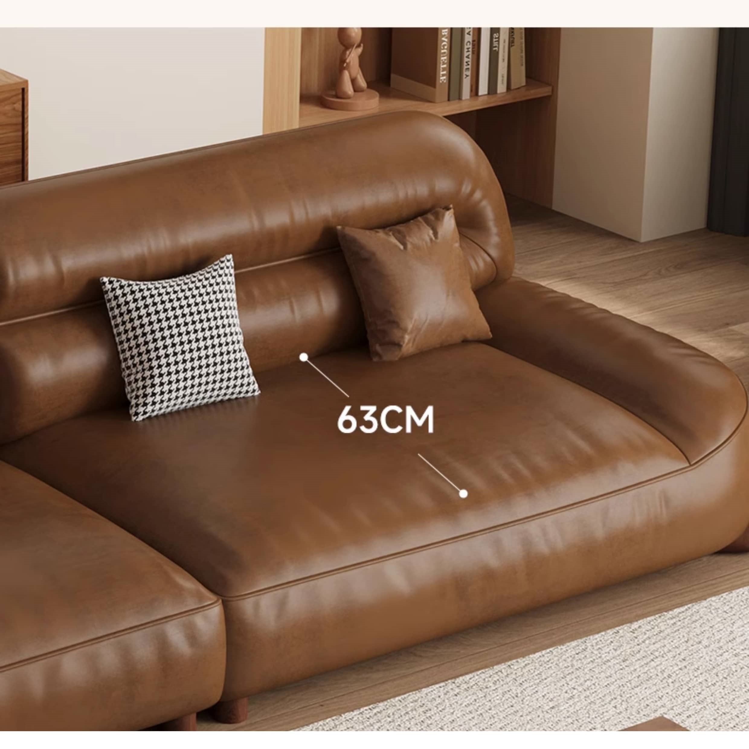 Stylish Sofa in Light Brown Faux Leather with Pine and Oak Wood Details – Comfort and Elegance Combined hatx-1018