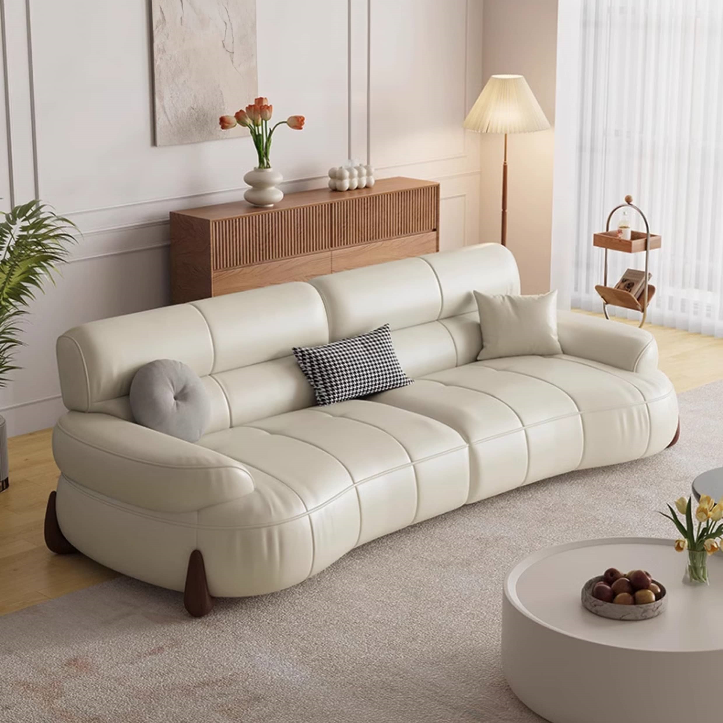 Versatile Sofa in Light Brown, Black, Green with Pine & Oak Wood, Down, Latex, and Faux Leather Elements hatx-1019